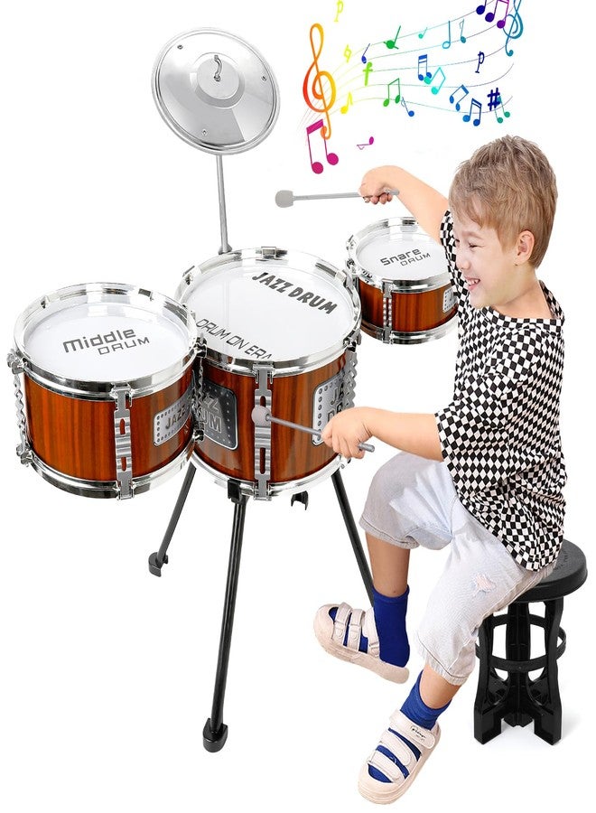 TWFRIC Kids Drum Set Music Toy Drum Set for Toddlers Ages 3-5 Jazz Drums Kit with Stool, 3 Drums Percussion Musical Instruments Toys for 3 4 5 Year Old Boys Girls Gifts - Image 1